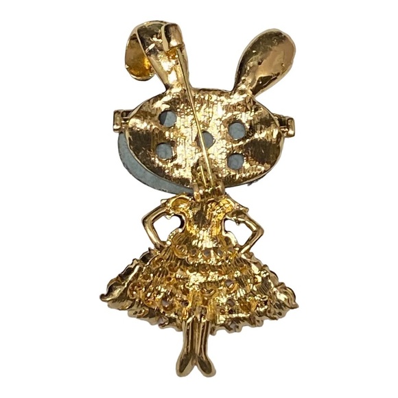 Fancy Bunny Rabbit Lady Red Rhinestone Dress Brooch Pin - Picture 2 of 3